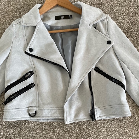 BNWOT motorcycle cropped suede pink / blue jacket sz 0 xs - Picture 5 of 5